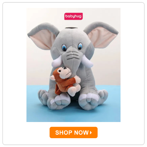 Babyhug Elephant with attached Monkey Soft Toy for Kids