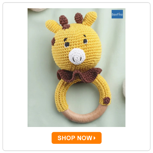 Bonfino Handmade Crochet Wooden Giraffe Rattle 