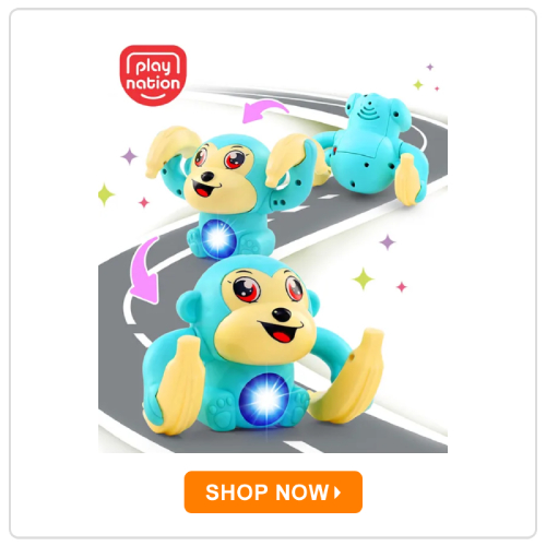 Play Nation Teal Color Tumbling Monkey Musical Toy