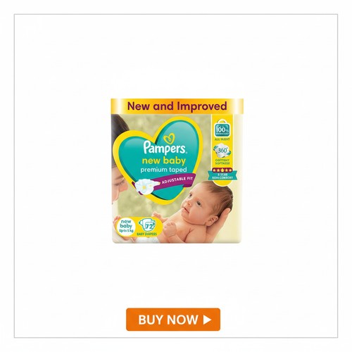 Pampers Active Baby Diapers, New Born, Extra Small, (NB, XS) size, 72 Count, Taped style diaper image