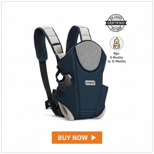 Babyhug First Blossom 3-in-1 Baby Carrier : Ergonomic Design with Breathable Mesh, Padded Straps, Cushioned Leg Openings & Multiple Carrying Positions for Babies up to 12 kg - Navy Blue image