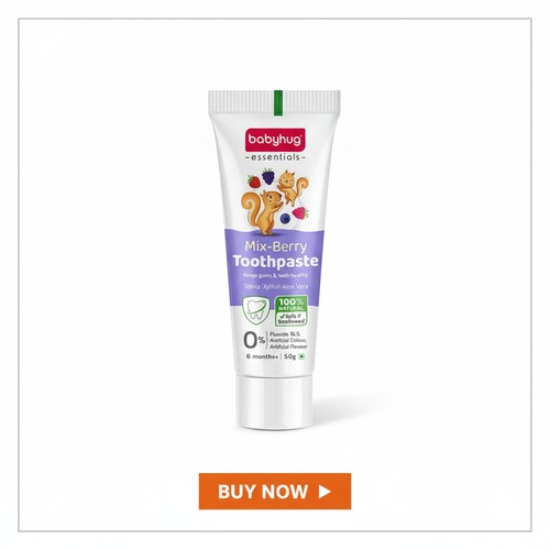 Babyhug Mixberry Flavoured Toothpaste for Ages 6 Months+ |100% Natural Ingredients Fluoride Free No SLS/SLES - 50 g image