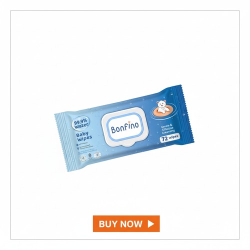 Bonfino 99.9% Water Extra Mild, Unscented Baby Wipes with Lid - 72 Pieces, Gentle & Pure Wipes, Dermatologically Tested, pH Balanced, Gentle & Effective Cleansing, Free from Alcohol, Parabens, Sulphates image