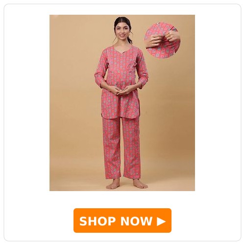CRAFIQA Cotton Floral Printed Nursing Maternity Night Suit