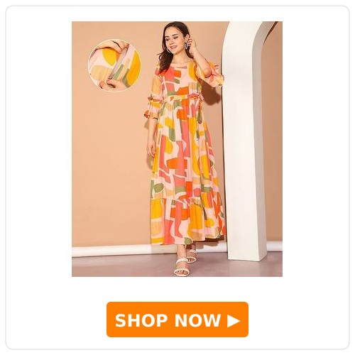 Moms Maternity Cotton Woven Three Fourth Bell Sleeves Abstract Printed Maternity Dress