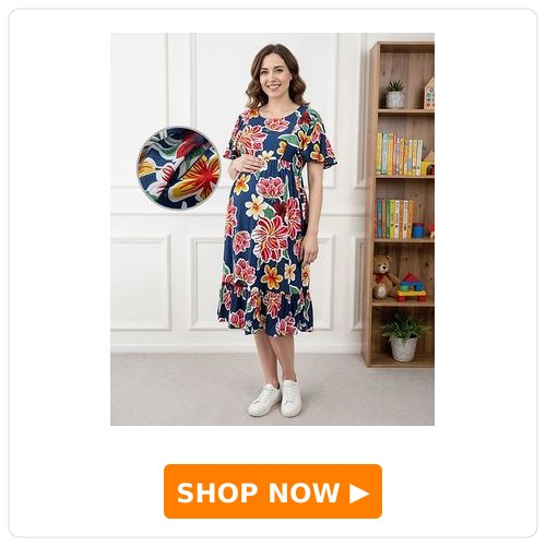 Bella Mama Woven Half Flutter Sleeves Maternity Dress