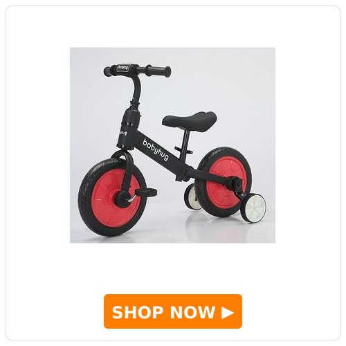 Babyhug 2 -1 Balance Bicycle 12 Inches - Red| Adjustable Seat Height| Removable Training Wheels| Removable Pedals| Puncture Proof Tyre