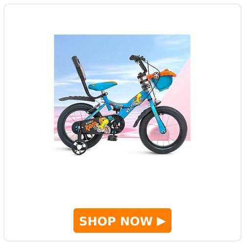 Vesco Cycles Kiddo 14T Kids Cycle for Boys & Girls | Steel Rim | 14T Cycle for Kids with Balance Wheel | Back Rest & Rigid Fork | 9 Inch Frame Size | Ideal for Ages 3-6 Years (Blue)