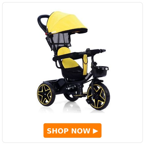 Zoomster Plug & Play Tricycle with Parental Push Handle & Foldable Canopy - Yellow| Safe & Durable| Easy to Assemble| Removable Cushion Seat| Foldable Footrest| Removable Safety Rail| Smooth Wheels