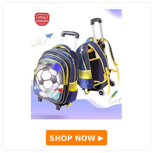 Play Nation Trolley Backpack with Football print|1 Main Compartment, 2 Front Pockets, 2 side Bottle Pockets|Nylon Fabric|Long lasting and Durable Zippers | Comfortable back cushioning | For School, Travel and Outdoors|Blue- 16inches