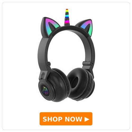 Happy Hues Wireless Headphones- Unicorn Cat Ear Headset with LED Lights-Gaming Headphones, Fashion Bluetooth 5.0 Headset for Kids Wearing Happy Hues Wireless Headphones- Unicorn Cat Ear Headset with LED Lights-Gaming Headphones, Fashion Bluetooth 5.0 Headset for Kids Wearing
