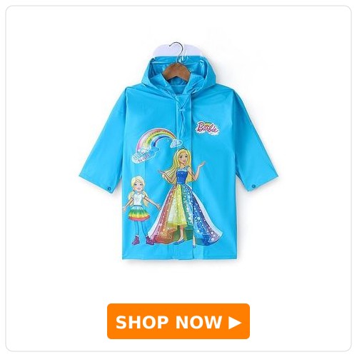 Babyhug Full Sleeve Calf Length Hooded Raincoat Barbie Print - Blue