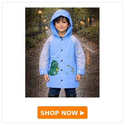 The little lookers Full Sleeves Dinosaur Printed Hooded Raincoat - Blue