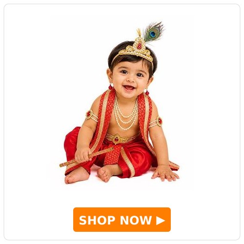 Itsmycostume Lord Krishna Costume Set With Crown Earrings Mala & Shela Itsmycostume Lord Krishna Costume Set With Crown Earrings Mala & Shela