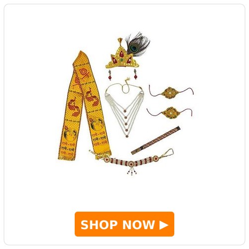 Shri Krishna Themed Costume Set With Patka Mala Kamarbandh & Earrings Shri Krishna Themed Costume Set With Patka Mala Kamarbandh & Earrings