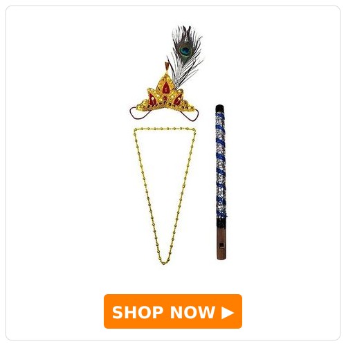 Shri Krishna Jwellery Set With Mala Mor Pankh & Bansuri Shri Krishna Jwellery Set With Mala Mor Pankh & Bansuri