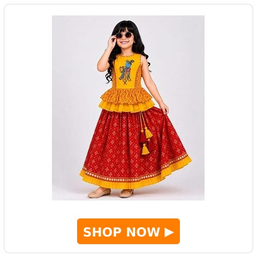 Lord Krishna Embroidered Peplum Top & Lehenga Set Lord Krishna Embroidered Peplum Top & Lehenga Set