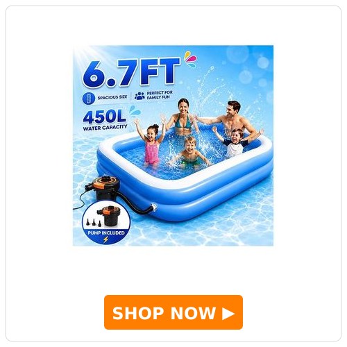 NHR Rectangular Inflatable Pool with Electric Air Pump | Portable Family Swimming Pool | Durable Non-Toxic PVC | Easy Setup Kids & Adults Pool (Blue)