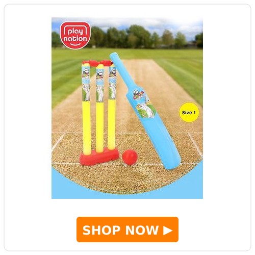 PlayNation Junior Cricket Set - Yellow & Blue | Full 8-Piece Cricket Kit for Kids (Bat, Stumps, Bails, Ball & Base) | Promotes Active Outdoor Play & Motor Skills | Lightweight & Sturdy