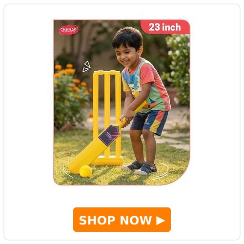 Aditi Toys Small Cricket Kit For Boys & Girls, Cricket Set With 1 Cricket Bat, 1 Plastic Ball, Bails, 3 Stumps With Stand Base, For Indoor & Outdoor Activity, Cricket Kit Set For Kids Above 5 (Small)