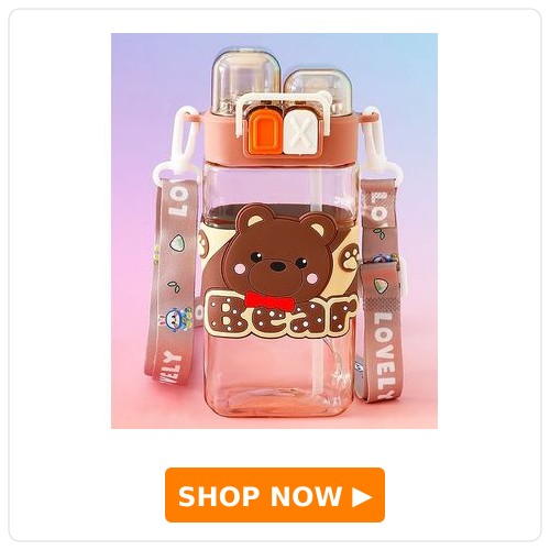 Bear Dual Sipper Water Bottle 550ml - Brown| BPA Free| Leak Resistant & Freezer Safe| Straw Sipper for School Going Boys & Girls