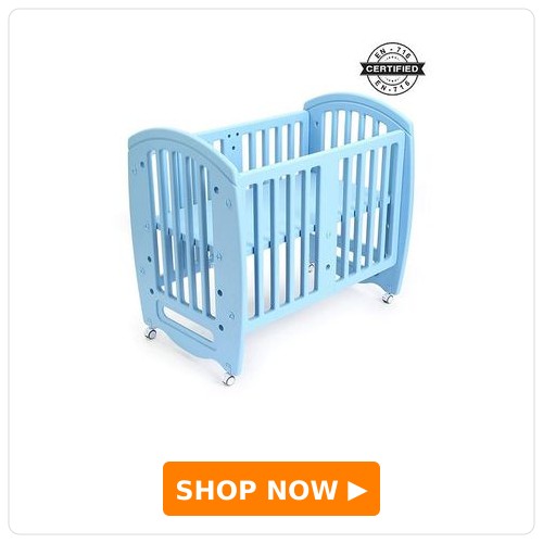 Babyhug Compacto 3 in 1 Cot Rocker Cum Study Table Blue| Easy to Assemble| No Tools Required| Adjustable Height| Attach to Parent Bed | Wheels with Lock