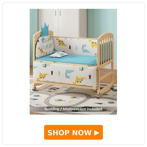 Babyhug 4 in 1 Convertible Baby Cot with Rocking Function| Parent Bed Attachment| Study Table| Wheels with Lock| New Zealand Pinewood| Non-Toxic Finish| Mosquito Net - Beige
