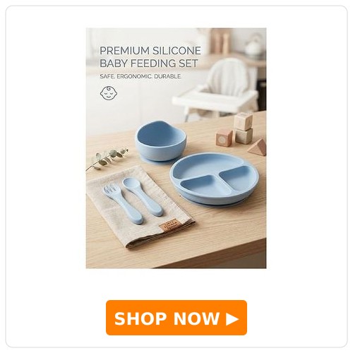 Ortis 4 Pcs Silicone Baby Feeding Set, BPA Free & Microwave Safe Dinner Tableware Kit - Sky Blue