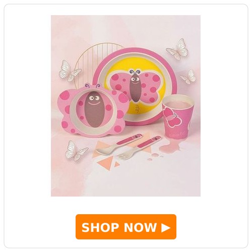 THE BAMBOO CO Blissful Butterfly Bamboo Kids Dinner /Feeding Set of 5- Round Edition