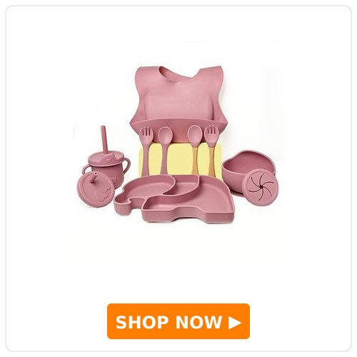 THE LITTLE LOOKERS Baby Feeding Set I 11 Piece Baby Dining Set I Baby Bowl and Spoon Set, Bib, Snack/Sipper Cup - Maroon