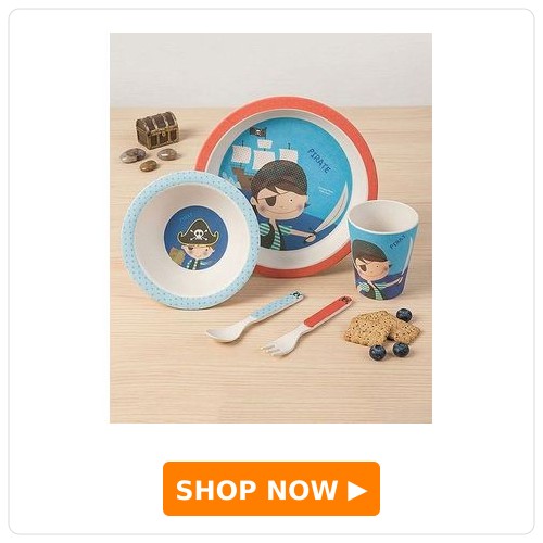 THE BAMBOO CO Playful Pirate Bamboo Kids Dinner /Feeding Set of 5- Round Edition