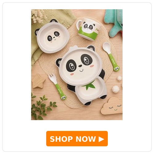 The Bamboo Co Bamboo Kids/Baby Feeding/Dinner Set of 5- Playful Panda