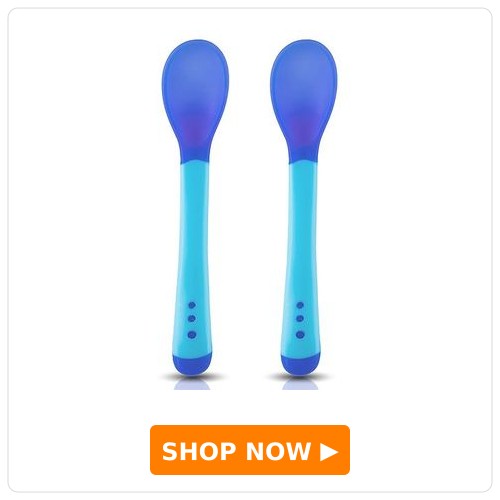 LuvLap Tiny Love Heat Sensitive Baby Feeding Spoons Set, 2pcs, BPA Free, FDA Approved, Blue