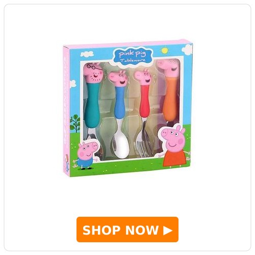 VGRASSP Stainless Steel Pink Pig Family Spoon & Fork Set Multicolor - Pack of 4