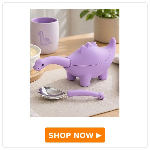 ONE AND ONLY Purple Dino Feeding Spoon | Silicone & Steel | Soft Tip for Kids