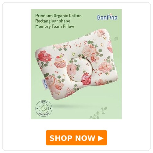 Bonfino Premium Cotton Rectangular Shape Memory Foam Pillow Cupcake Print- Pink&White| Prevents Flat-Head Syndrome| Neck& Shoulder Support| Soft Breathable Fabric| Washable| Travel Friendly