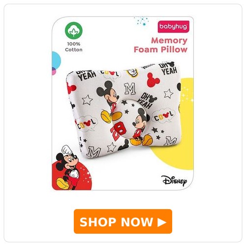 Babyhug Disney Premium Cotton Rectangular Memory Foam Pillow Cool Mickey Theme Print - Red And White