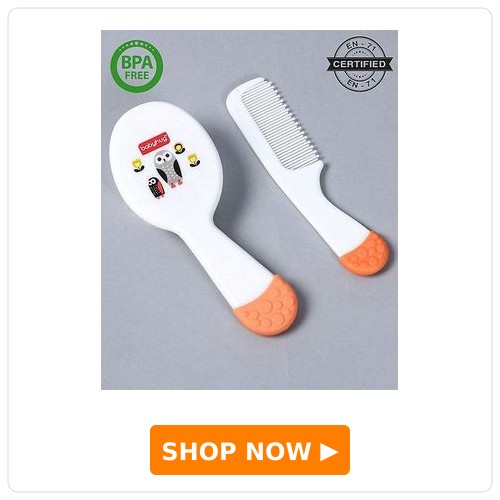 Babyhug Ergo Grip Hair Brush & Comb Grooming Set - Orange| Soft Nylon Bristles| Rounded End Comb Teeth| Baby Safe