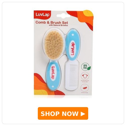 LuvLap Baby Hair Brush & Comb Set with Rounded Tips & Natural Bristles, Safe for Baby's Scalp & Hair White & Blue