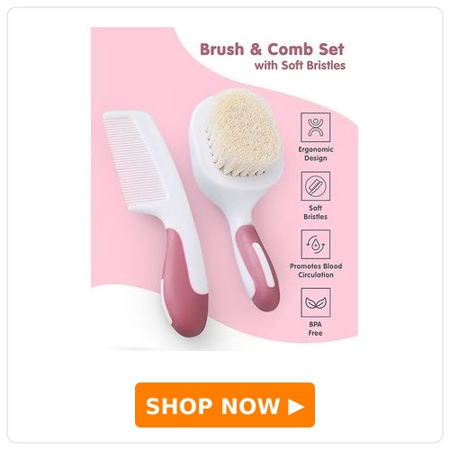 Brush & Comb Set with Soft Bristles - Purple