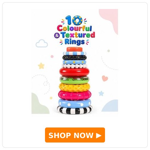 Play Nation 10 Colorful & Textured Stacking Rings| Easy to Grip & Hold| Educational Stack-Up Toy| Bath Friendly Rings| Develops Fine Motor Skills & Hand-eye Coordination| BIS Certified| 5 Months+ (Rings Color May Vary)