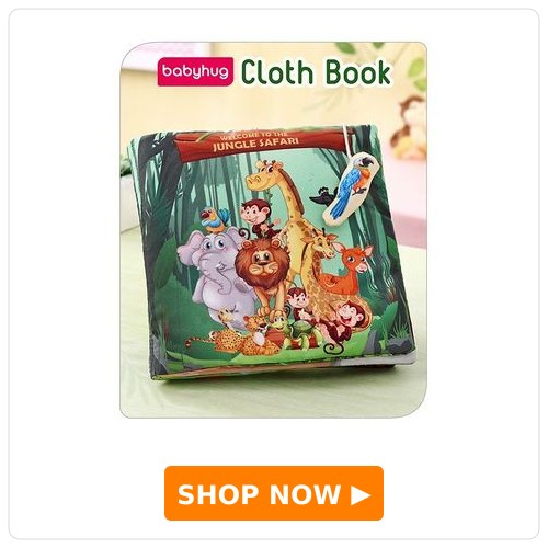 Babyhug Cloth Book Jungle Animals - Multicolor | Soft fabric Book For Kids | Attractive And Educational | Enhances Memory, Recognition & Sensory Growth | BIS Certified