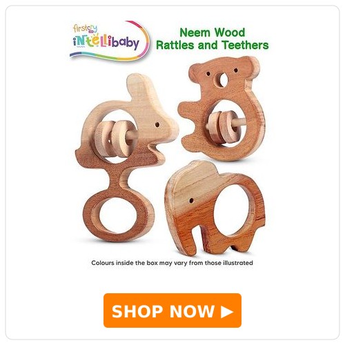 Intellibaby Premium Neem Wood Jungle Theme Baby Rattles & Teether Set Intellibaby Premium Neem Wood Jungle Theme Baby Rattles & Teether Set | Child-Safe Wood | Multi-sensory Development Toy | Non-Toxic Teething Relief | Enhances Hand-Grip & Motor Skills | Growth & Development | ASTM, CE & BIS Approved