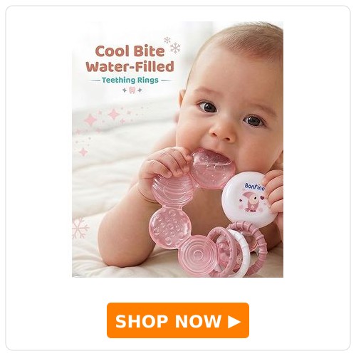 Bonfino Cool Bite Water Filled Teething Ring Bonfino Cool Bite Water-Filled Teething Ring - Peach| 4+ Months| BPA-Free & Non-Toxic| Multi-Textured Surface| Refrigerator Safe| Relieve Teething Gums| Easy-to-Hold| Oral & Motor Skills Development