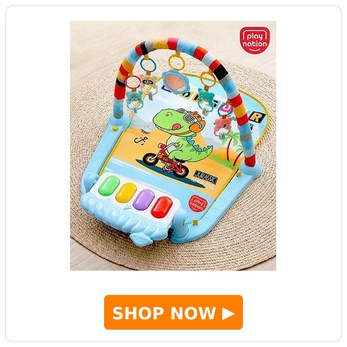 Play Nation Musical Baby Kick and Play Piano Dino Theme Play Gym Play Nation Musical Baby Kick and Play Piano Dino Theme Play Gym with Lights Music-Light Blue| 5 Hanging Rattles| Musical Keyboard| Activity Portable Playmat| Gift Toy for 0-18 Months| BIS Certified