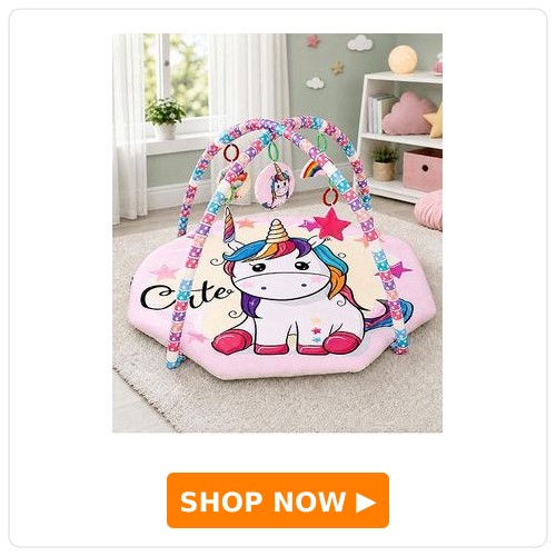 Babyhug Unicorn Theme Play Gym With Hanging Toys Babyhug Unicorn Theme Play Gym with Hanging Toys Soft Activity Play Mat for Babies Detachable Rattling Toys Portable & Foldable Motor Skill Development Ideal for Gifting BIS Certified - Multicolor