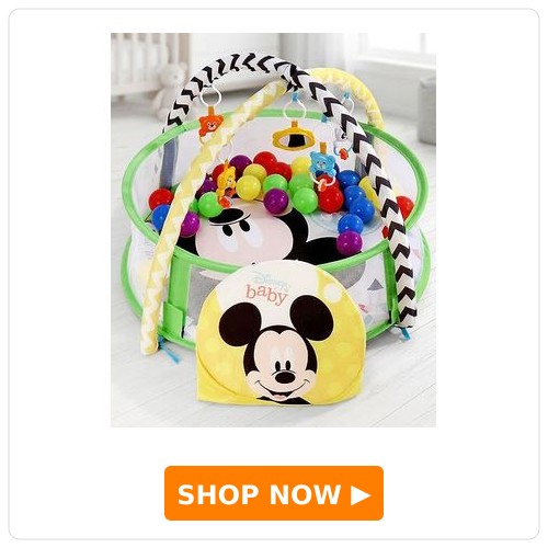 Babyhug Disney Baby 3-in-1 Play Gym With Ball Pit Babyhug Disney Baby 3-in-1 Play Gym with Ball Pit, Hanging Toys & Mickey Storage Pocket| 30 Colorful Balls| Flexible Arches| Foldable Mesh Arena| Sensory & Motor Skill Development| BIS Certified