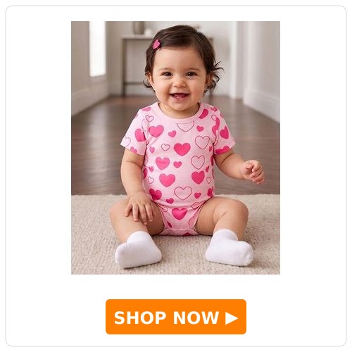 Doodle Poodle 100% Cotton Knit Half Sleeves Hearts Printed Onesie - Pink