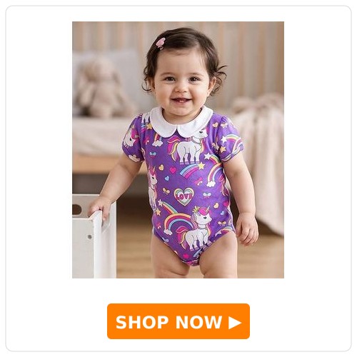 Babyhug 100% Cotton Knit Half Sleeves Onesie with Peter Pan Collar & Unicorn Print - Lilac