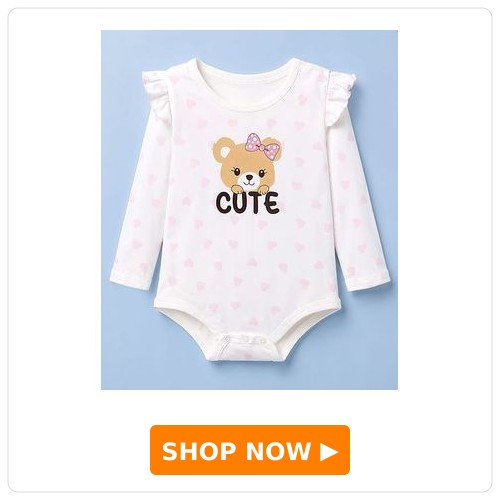 Doodle Poodle 100% Cotton Knit Full Sleeves Hearts & Bear Printed Onesie - White